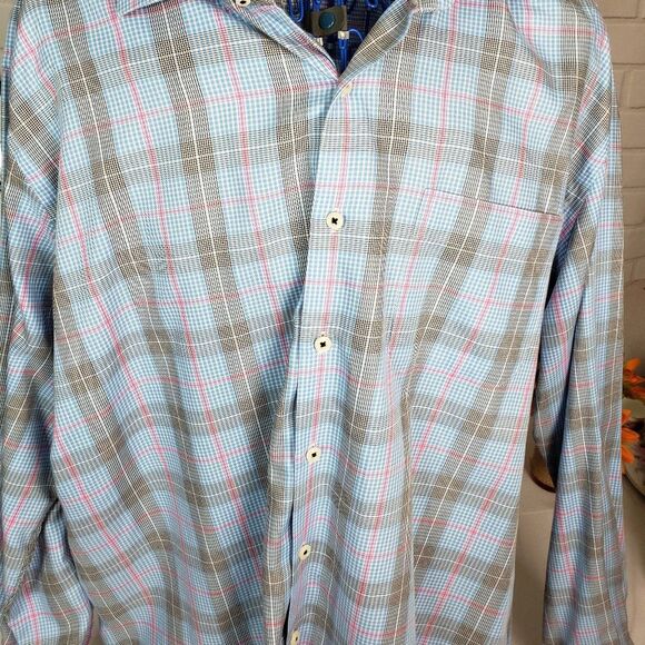 Peter Millar Mens Blue Check Long Sleeve Button up Dress Shirt size XL Cotton - Picture 3 of 11